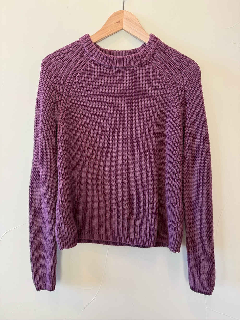 Quince Women’s Organic Cotton Fisherman Crew Sweater in Eggplant Size S